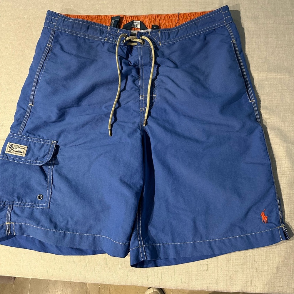 Polo by Ralph Lauren Blue Swim Shorts with Orange Waistband